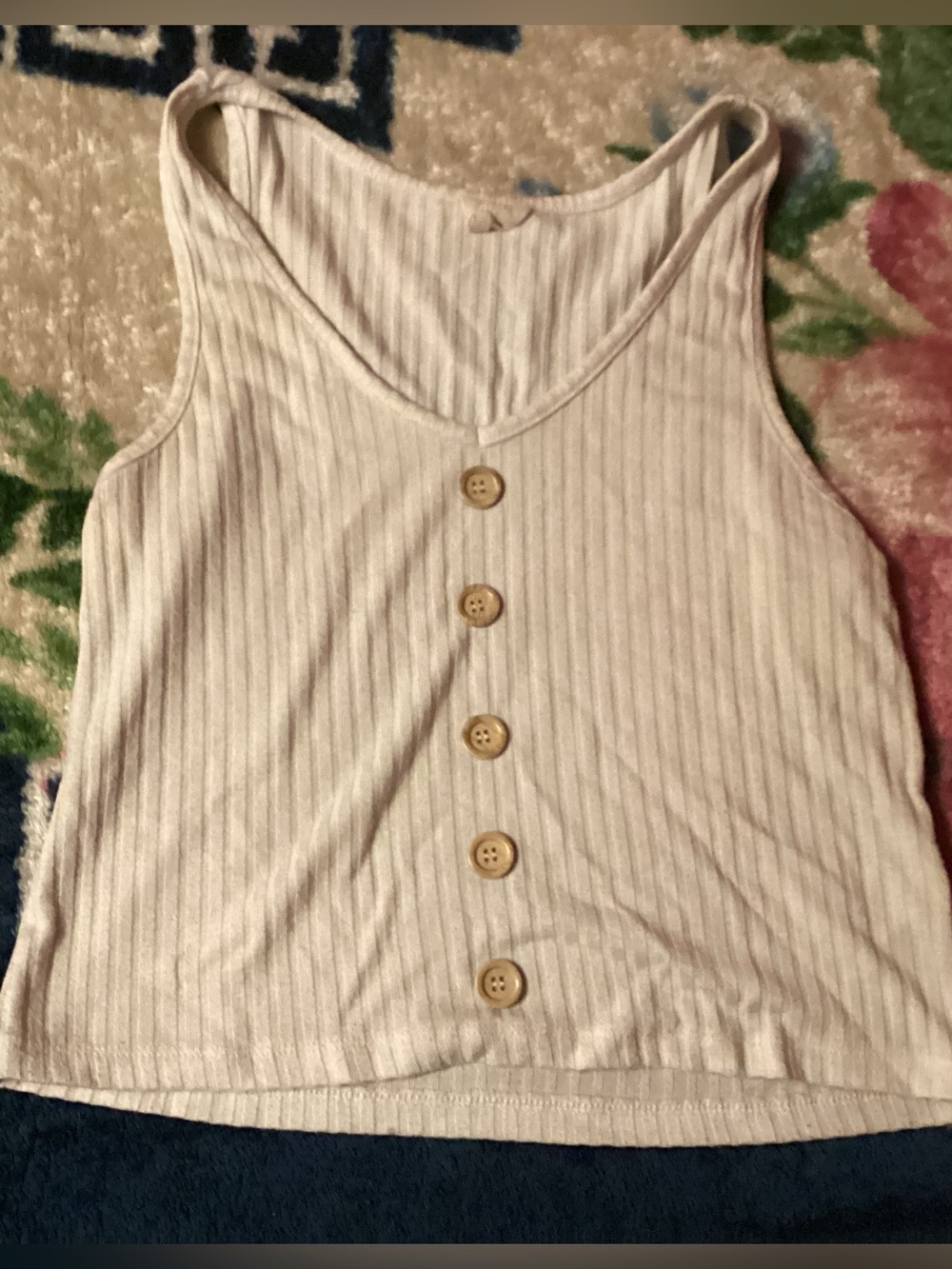 One Step Ahead Cream Ribbed Button-Front Tank